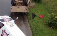 Photo after military vehicle rolled on the R24 Barbara in Isando