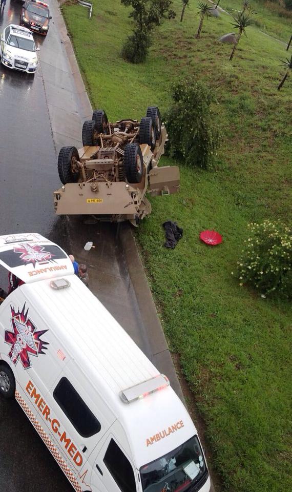 Photo after military vehicle rolled on the R24 Barbara in Isando