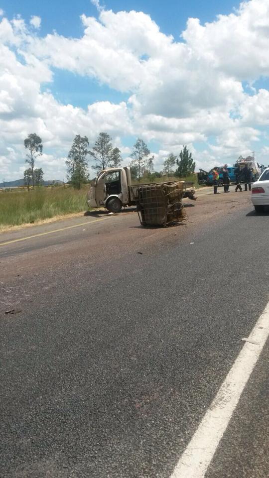 Light delivery carrying 300 litres of cooking oil overtuns on N14