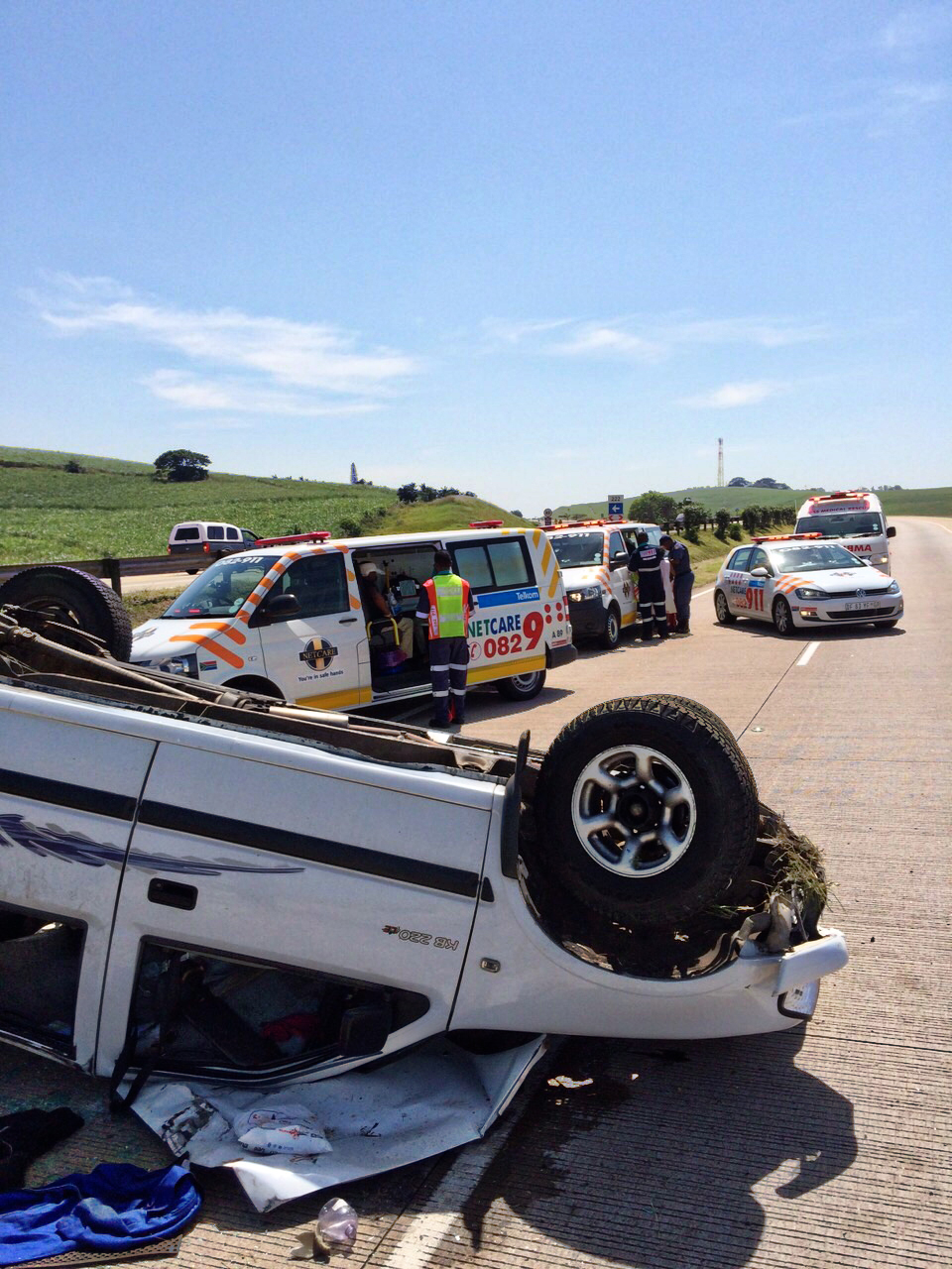 Five people were injured after a bakkie overturned on the N2