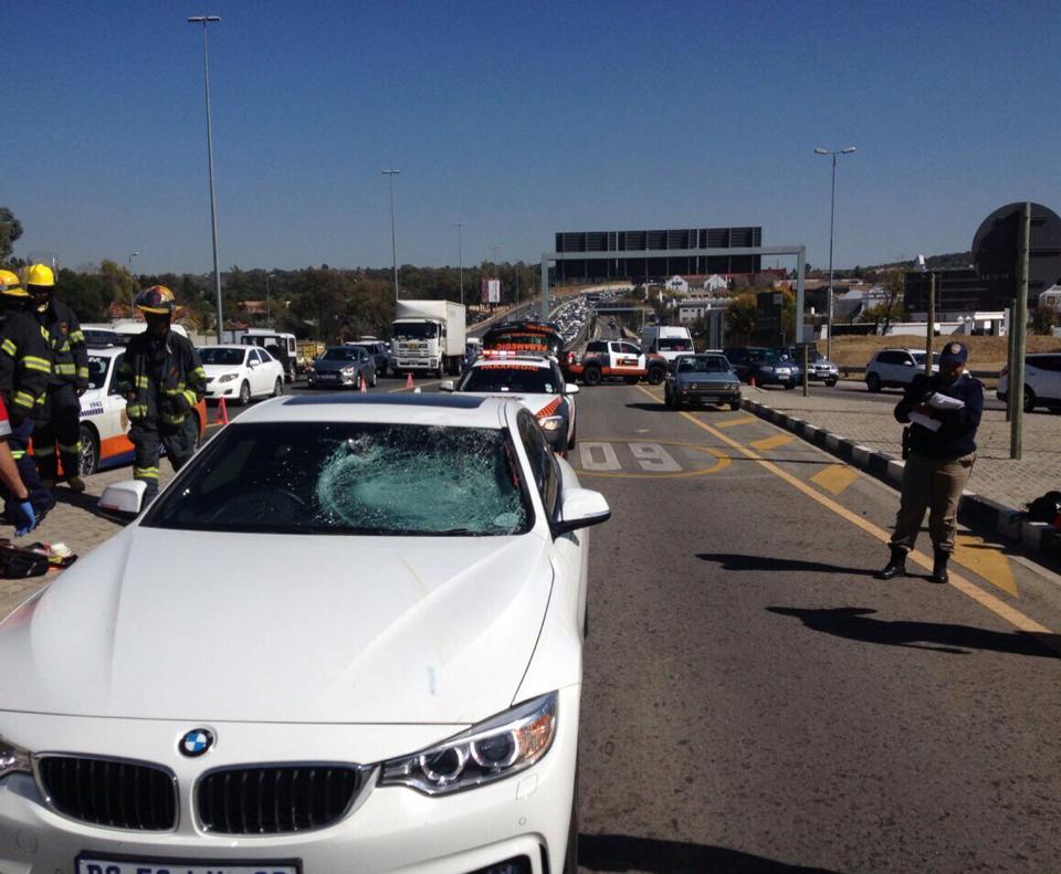 Allegation that pedestrian jumped onto vehicle driven on Rivonia off-ramp