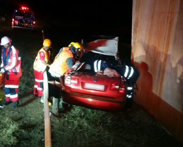 Car drives off bridge injuring two