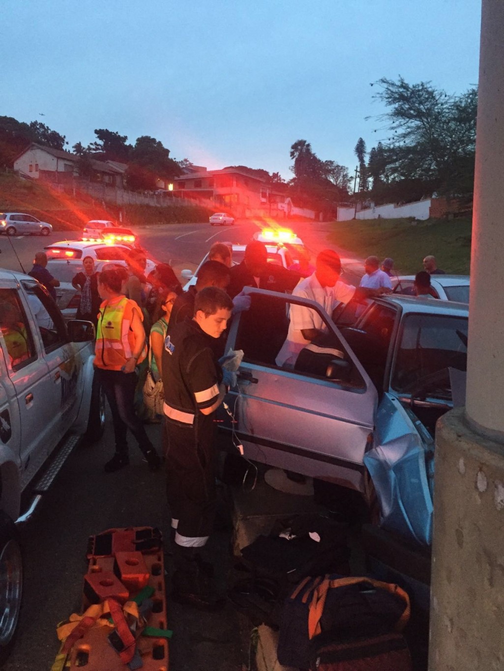 Man seriously injured as car smashes into bridge, Redhill, Durban