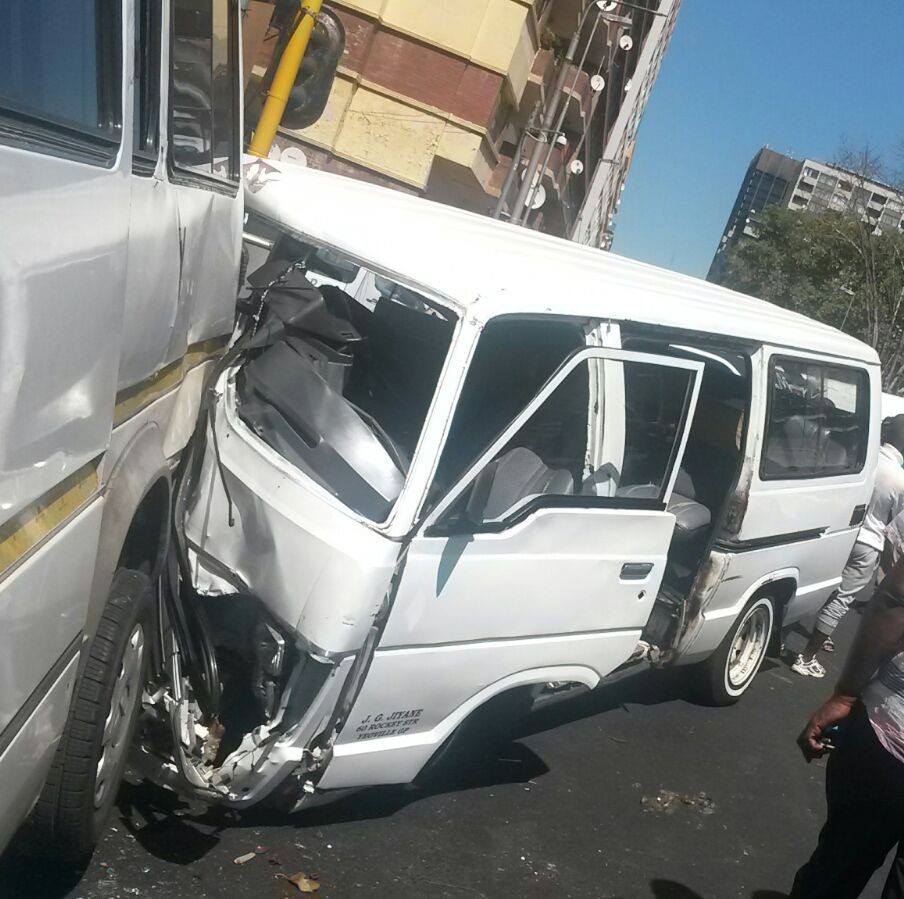 Two taxis crash on the corner of Smit and Klein, in Hillbrow