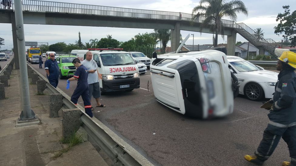 Two vehicles roll on Durban freeway