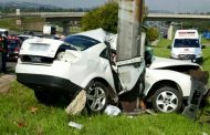 Fatal crash leaves vehicle wrapped around pole next to R24 Bedfordview Freeway