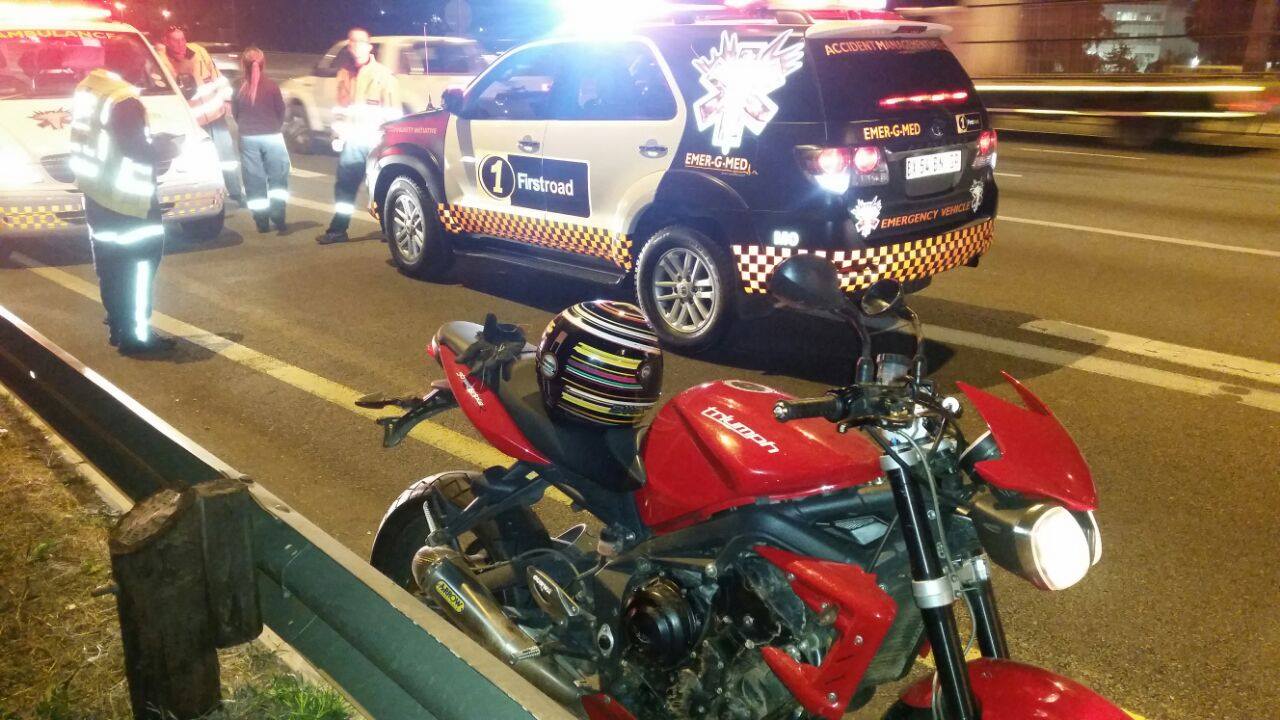 Biker injured in crash on the N1 South after Rivonia, in Sunninghill