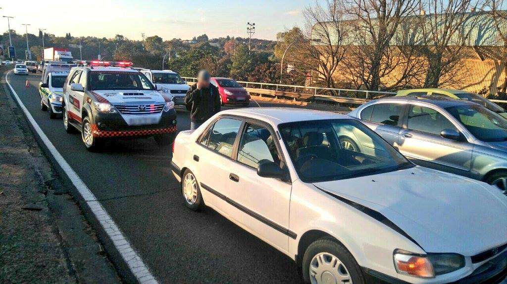 Collision on M1 South at Smit Street offramp in Braamfontein.
