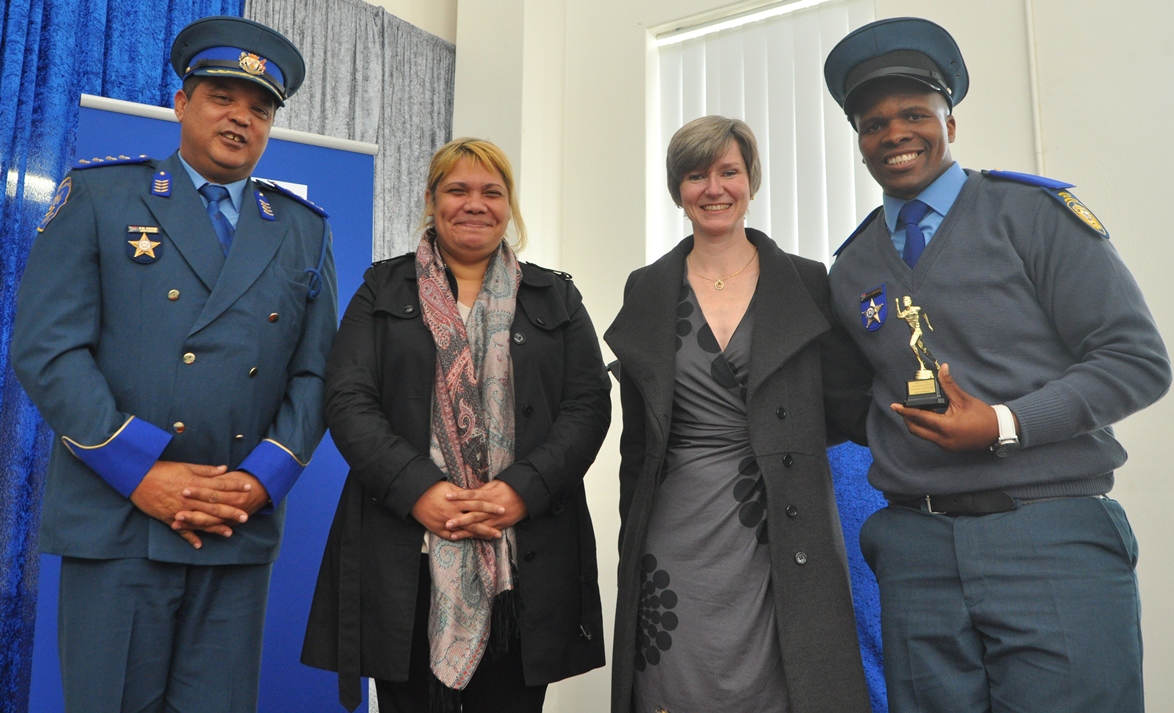 Farrel Payne (Head of Gene Louw Traffic College), Deidre Ribbonaar (Acting Head of Transport Management), Jacqueline Gooch (Head of Department) and Monwabisi Siswana (Physical Training Top Achiever).