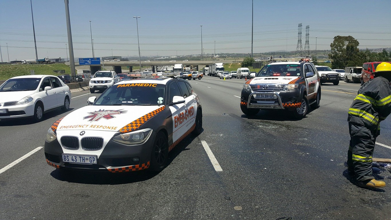 Bakkie crashed into broken down taxi after the Allandale Road on-ramp, Midrand.