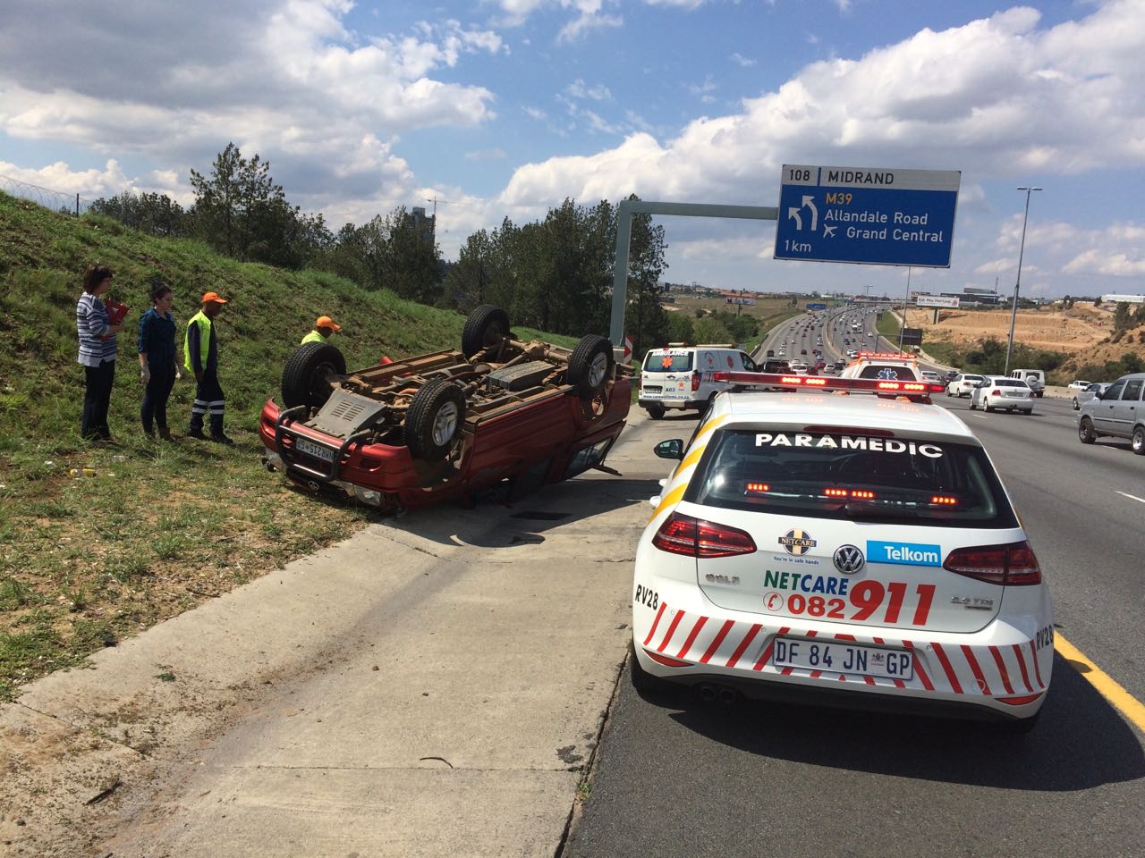 One injured after vehicle overturned on N1 North near Allandale off-ramp in Midrand.