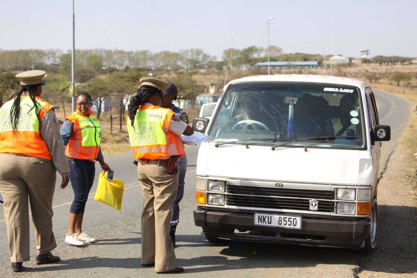 Women in traffic law enforcement stage traffic blitz in Ulundi.