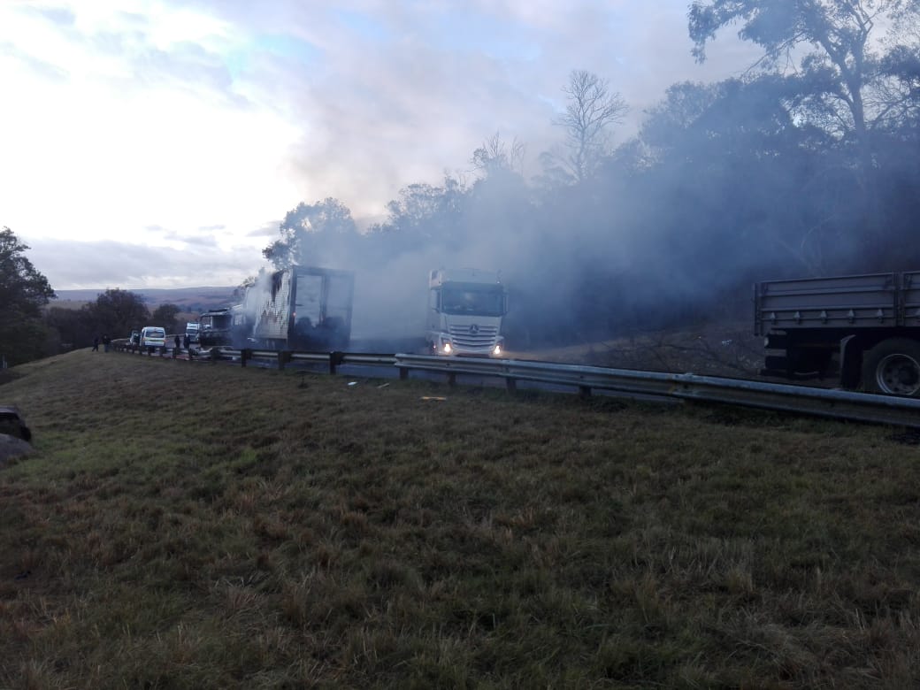 Two trucks set alight by protesters following a protest action