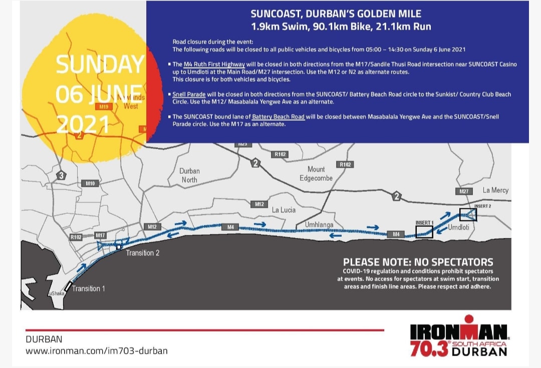 Road closures during the Iron Man 70.3 event in KZN