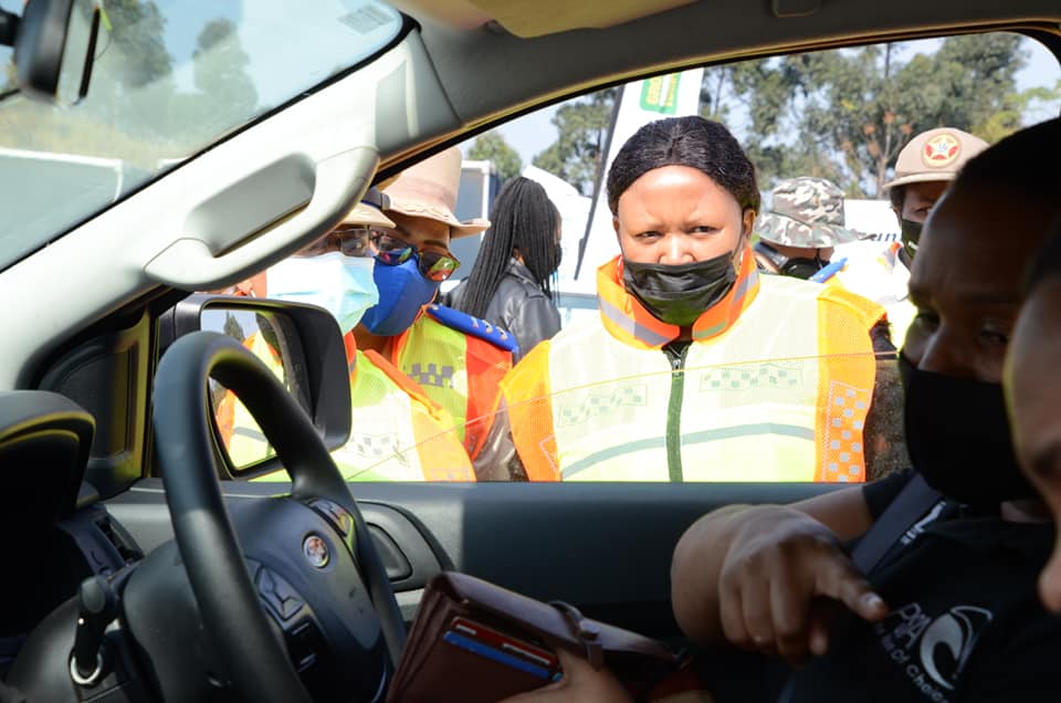 KZN Transport MEC leads a women in law enforcement road block at the Marianhill Toll Plaza.