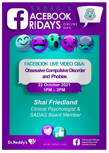 Join SADAG's Facebook LIVE Video Tomorrow focusing on OCD and Phobia's