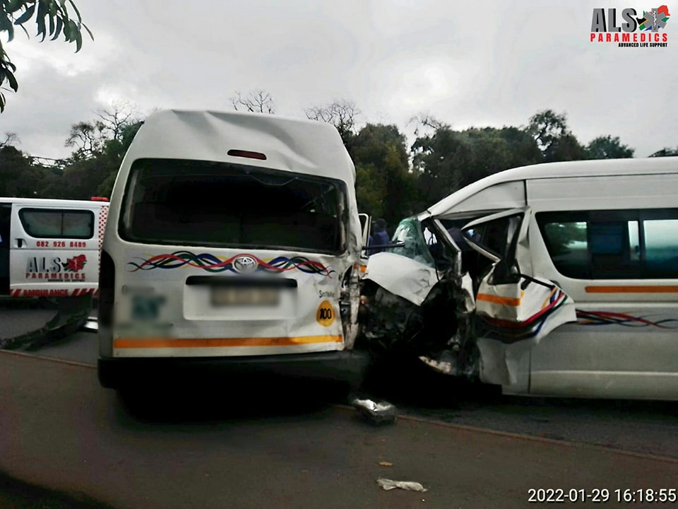 Two taxis collide at the intersection of South Coast Road and Bluff Road