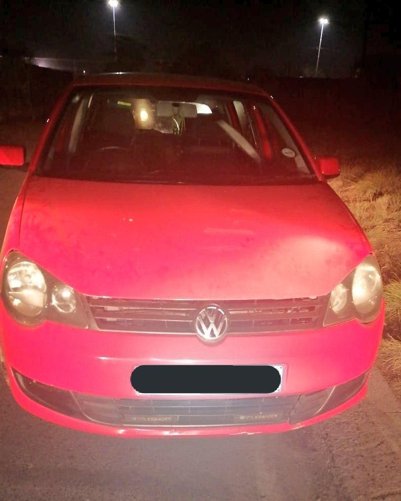 Hijacked Red Volkswagen Polo recovered by JMPD K9 Unit.