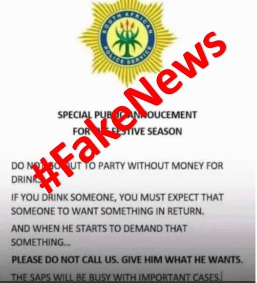 Police warns about #FakeNews circulating on social media