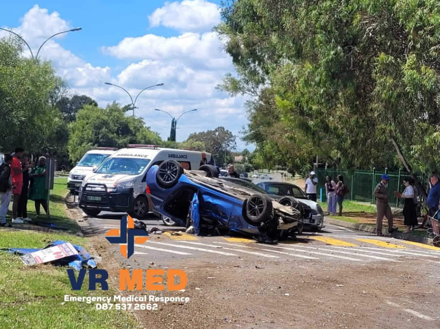 Single vehicle rollover on Deale road close to Brebner Secondary School in Bloemfontein.