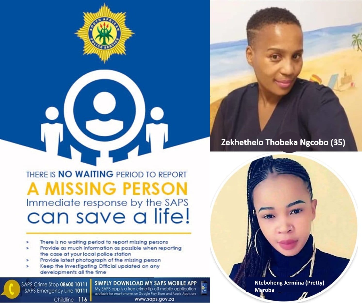 Sunnyside SAPS seeks public assistance in locating a missing woman named Zekhethelo Thobeka Ngcobo