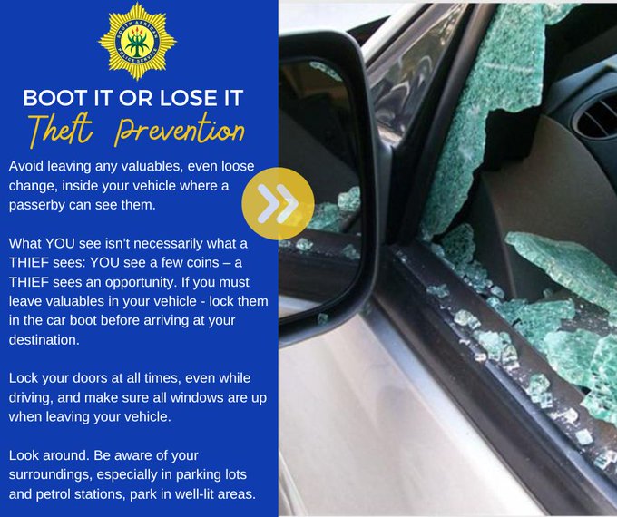 SAPS cautions the public about smash and grab and theft out of motor vehicles in Elsies River area