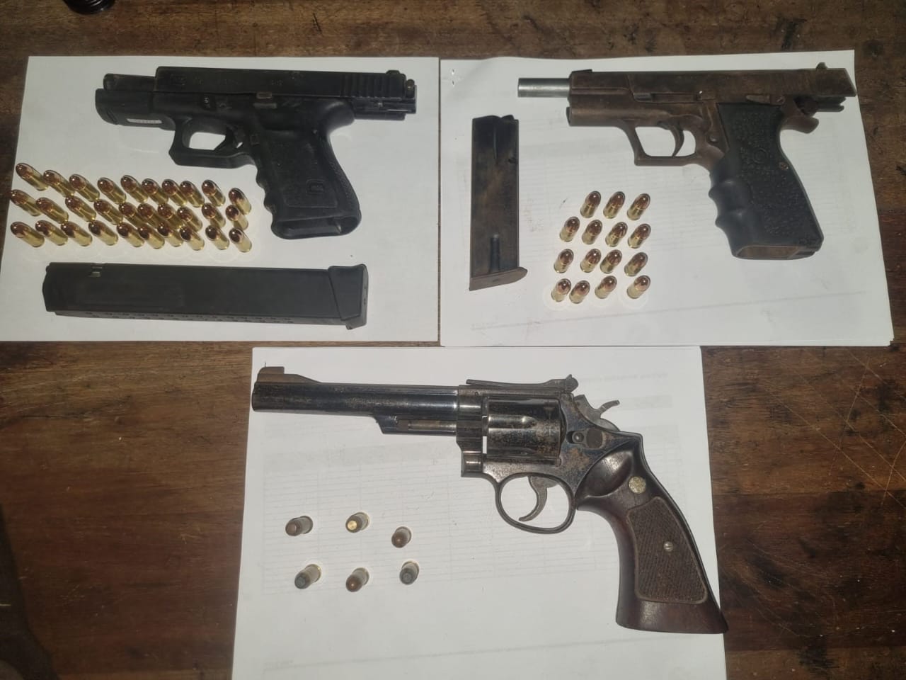 Police rid the streets of three unlicensed firearms and ammunition and recovered a hijacked vehicle