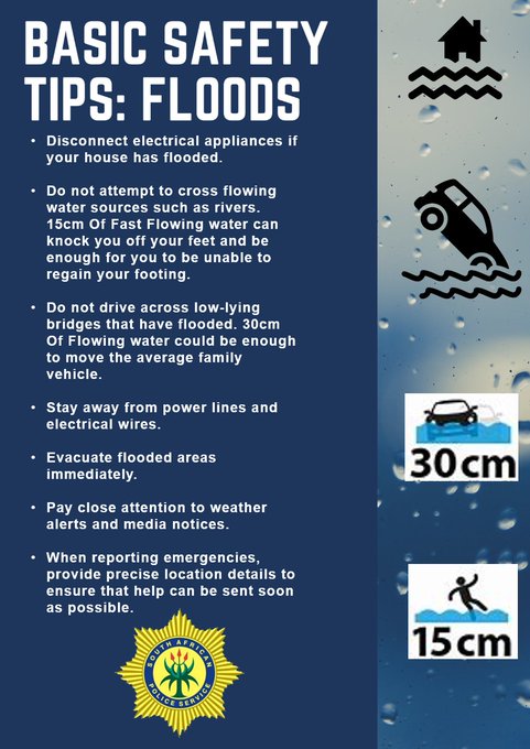 Possible level 6 disruptive rain is expected in KwaZulu-Natal and Mpumalanga Provinces between 12 and 13 March 2024