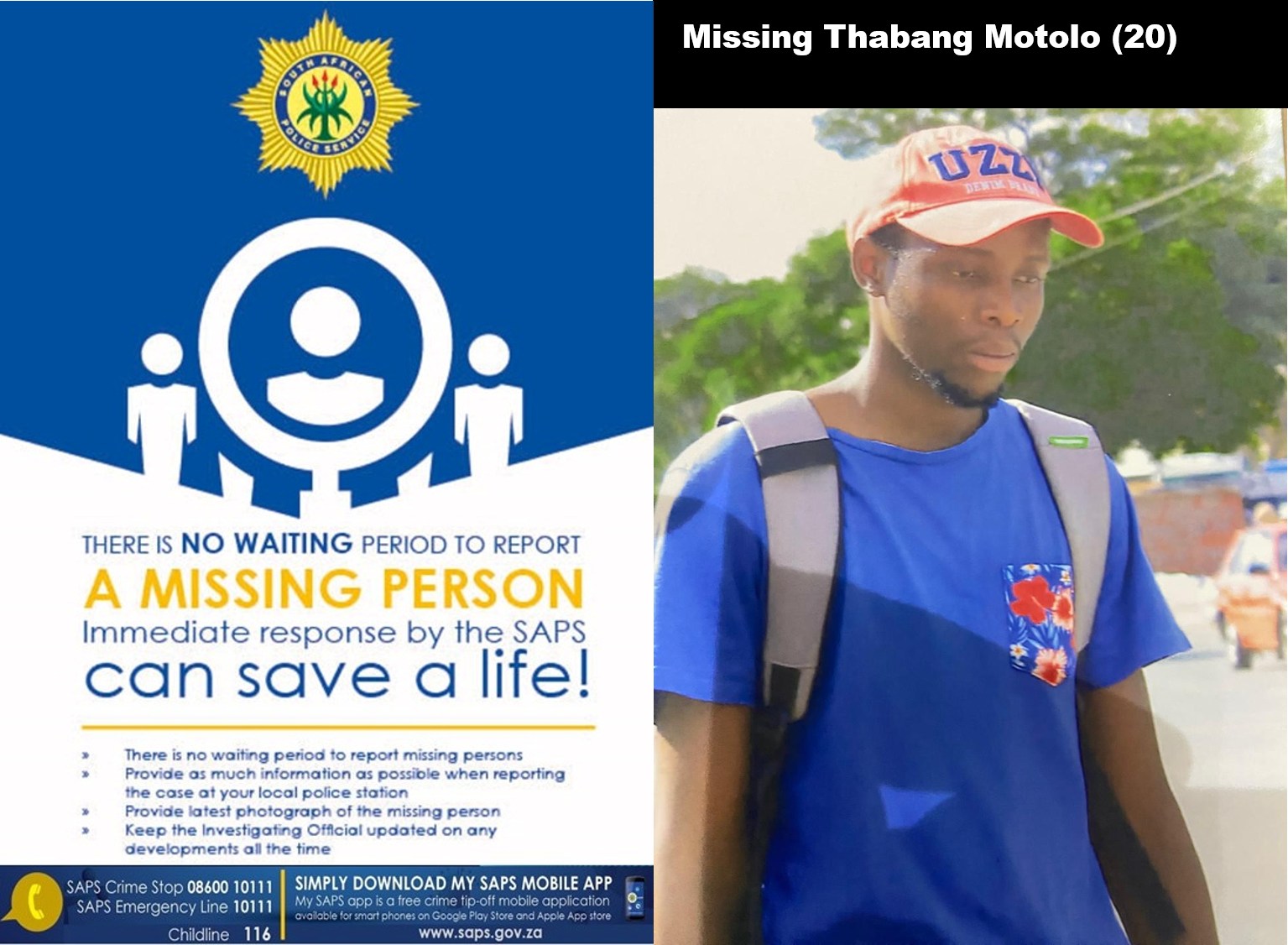 Lomanyaneng Police requests community's assistance in locating a missing 20-year-old student Thabang Motolo