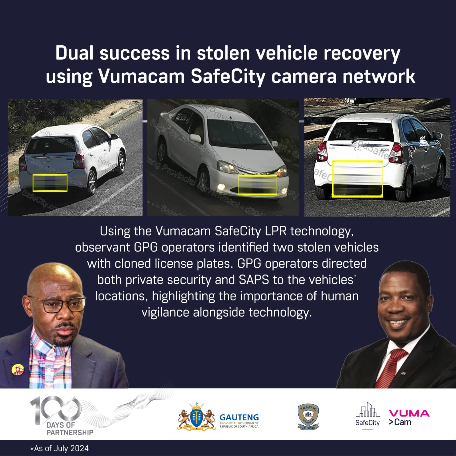 Dual success in stolen vehicle recovery using Vumacam SafeCity camera network