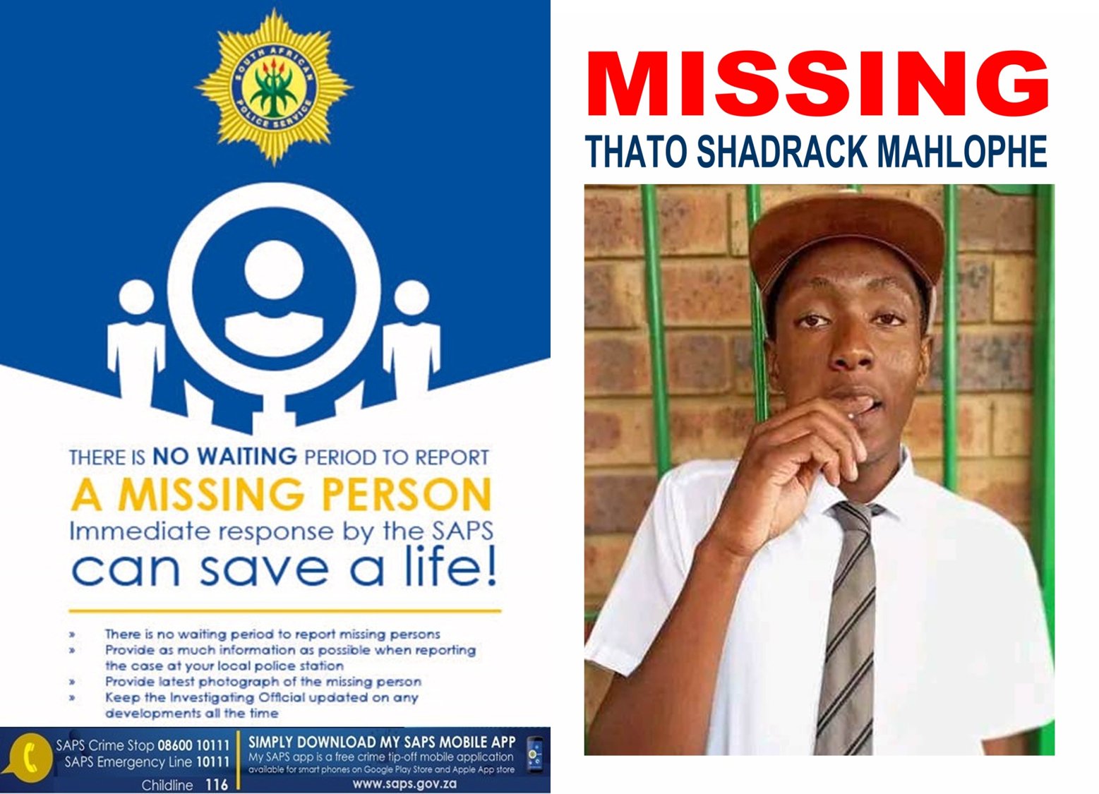 Help police find missing Thato Shadrack Mahlophe