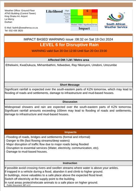 Level 6 Warning For Disruptive Rain