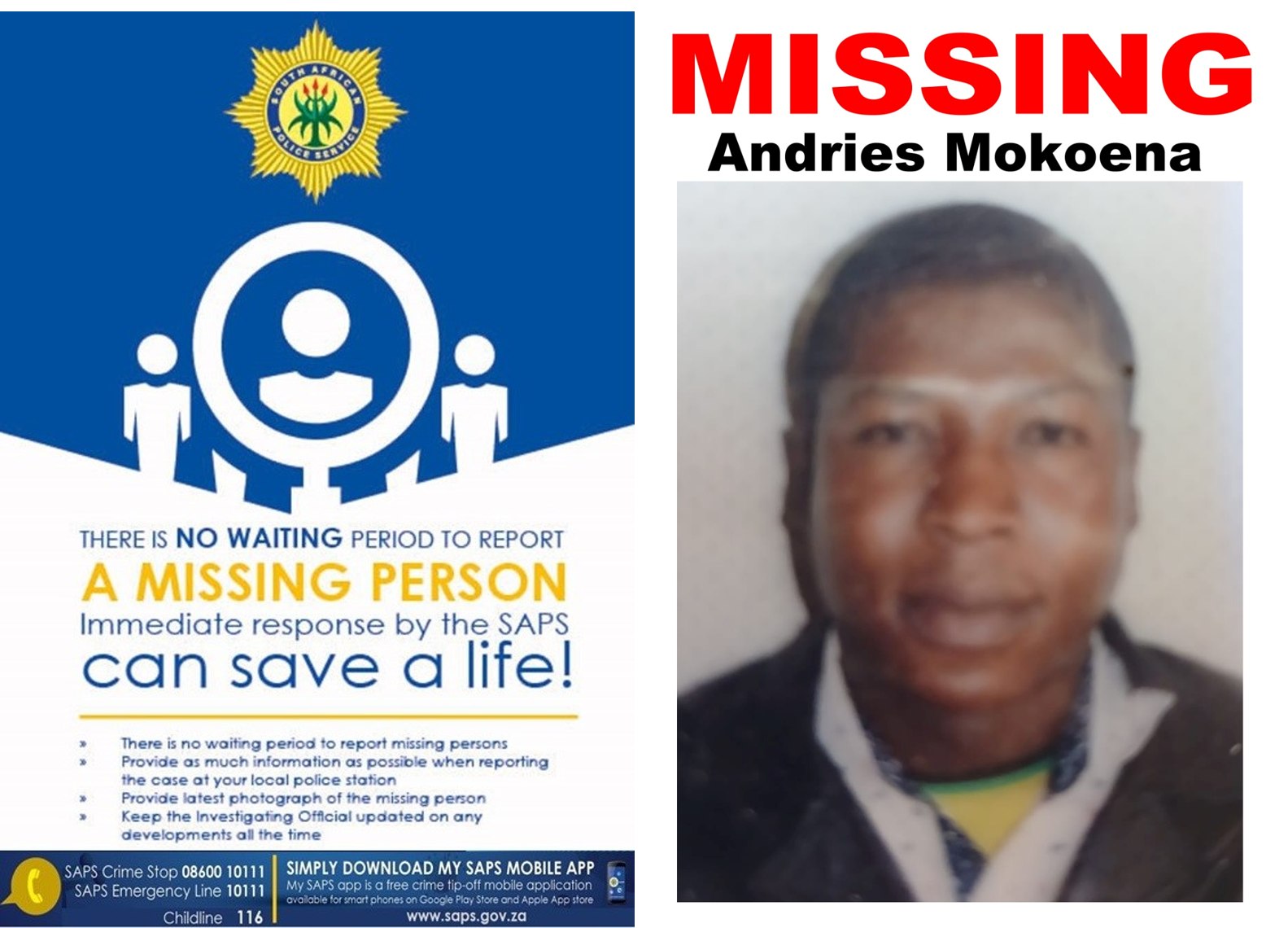 Help police find missing Andries Mokoena