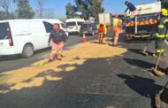Clean-up operation underway on the M1 South Crown interchange following oil spillage