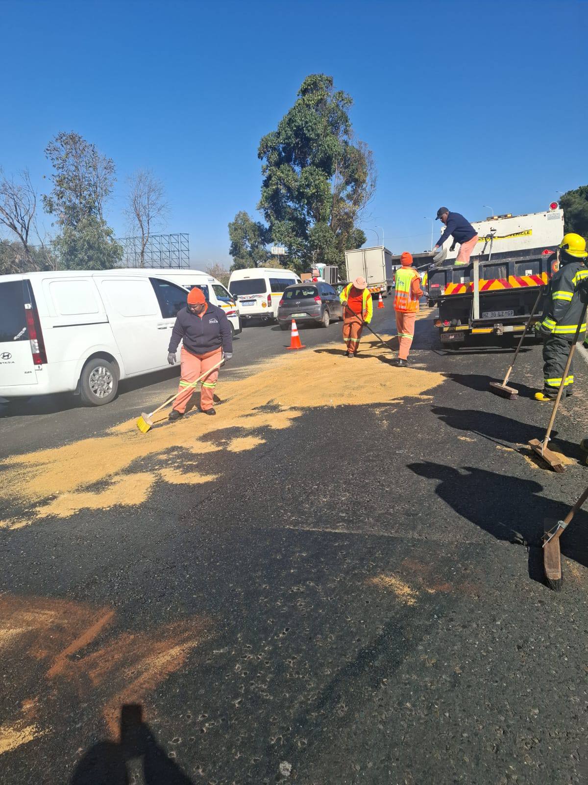 Clean-up operation underway on the M1 South Crown interchange following oil spillage