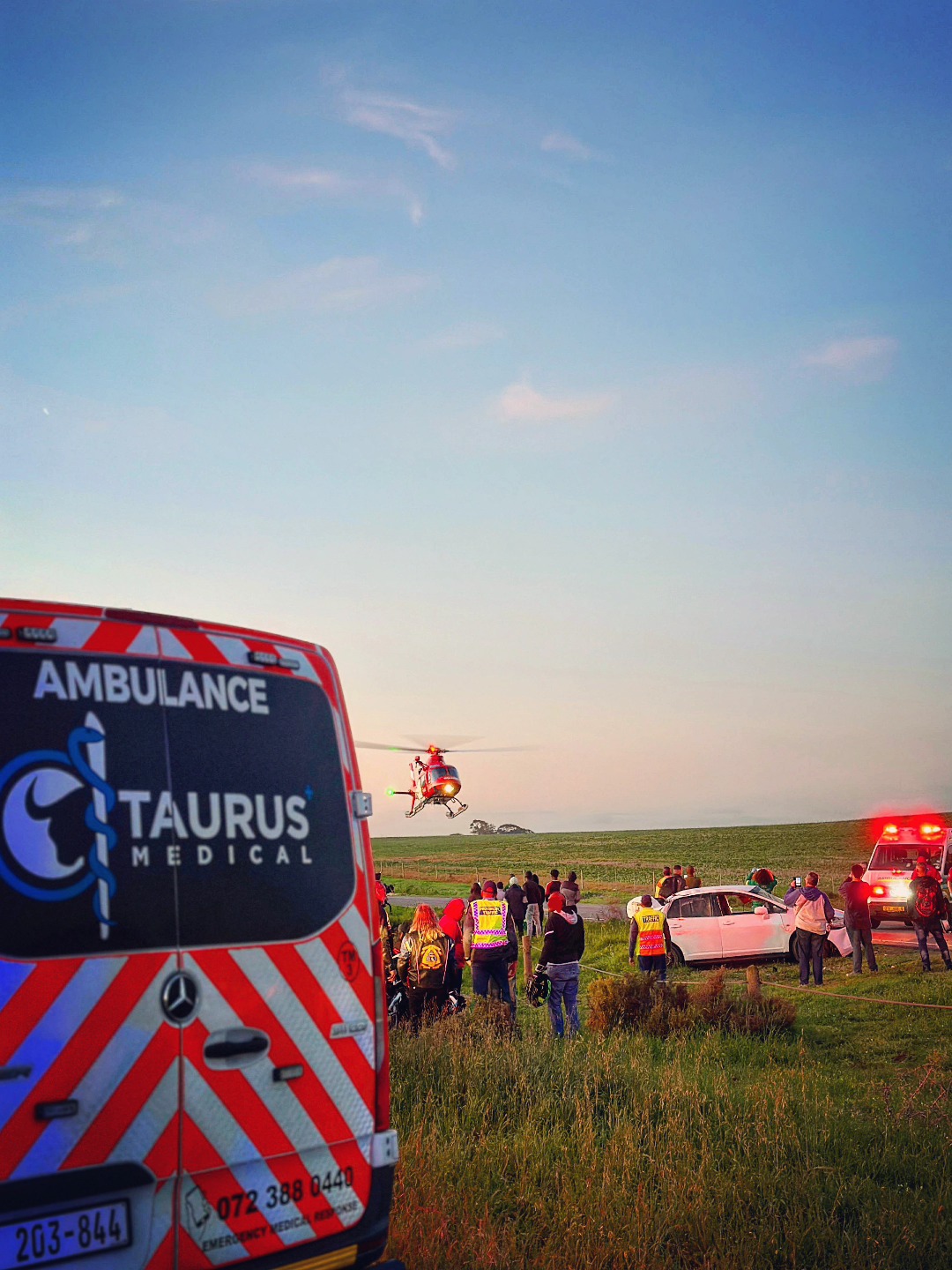 Air evacuation after collision involving a car and a motorcycle on the N7 before the R304