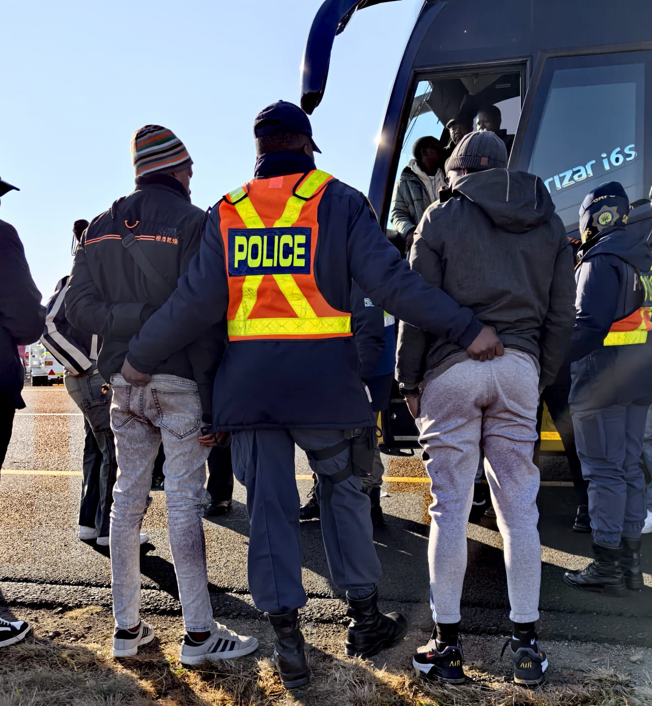 Women in Mangaung Metro District JOINTS conduct a roadblock on N1 National Road, outside Bloemfontein