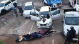 Four taxi drivers have been arrested after violently removing a family of three from their vehicle and taking possession of it