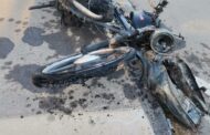 Motorcycle and car collide, motorcycle on fire, Paarl
