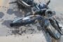Motorcycle and car collide, motorcycle on fire, Paarl