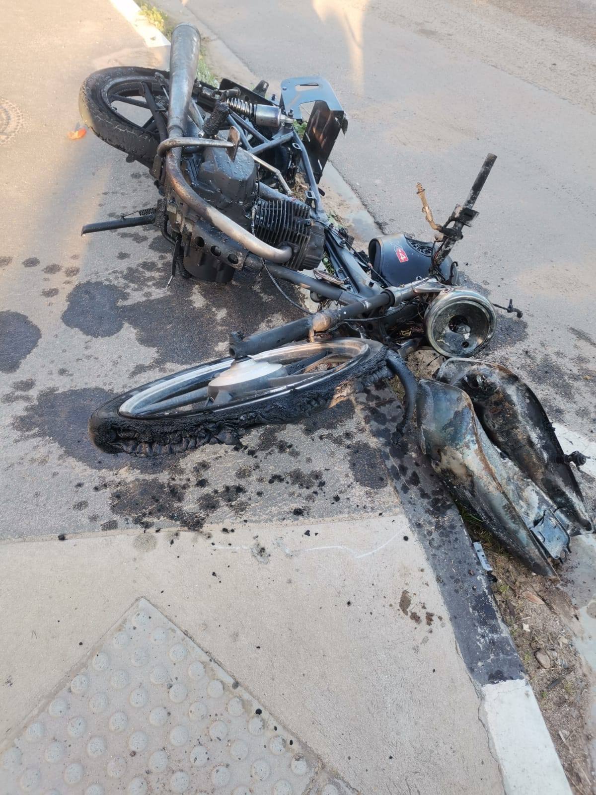 Motorcycle and car collide, motorcycle on fire, Paarl