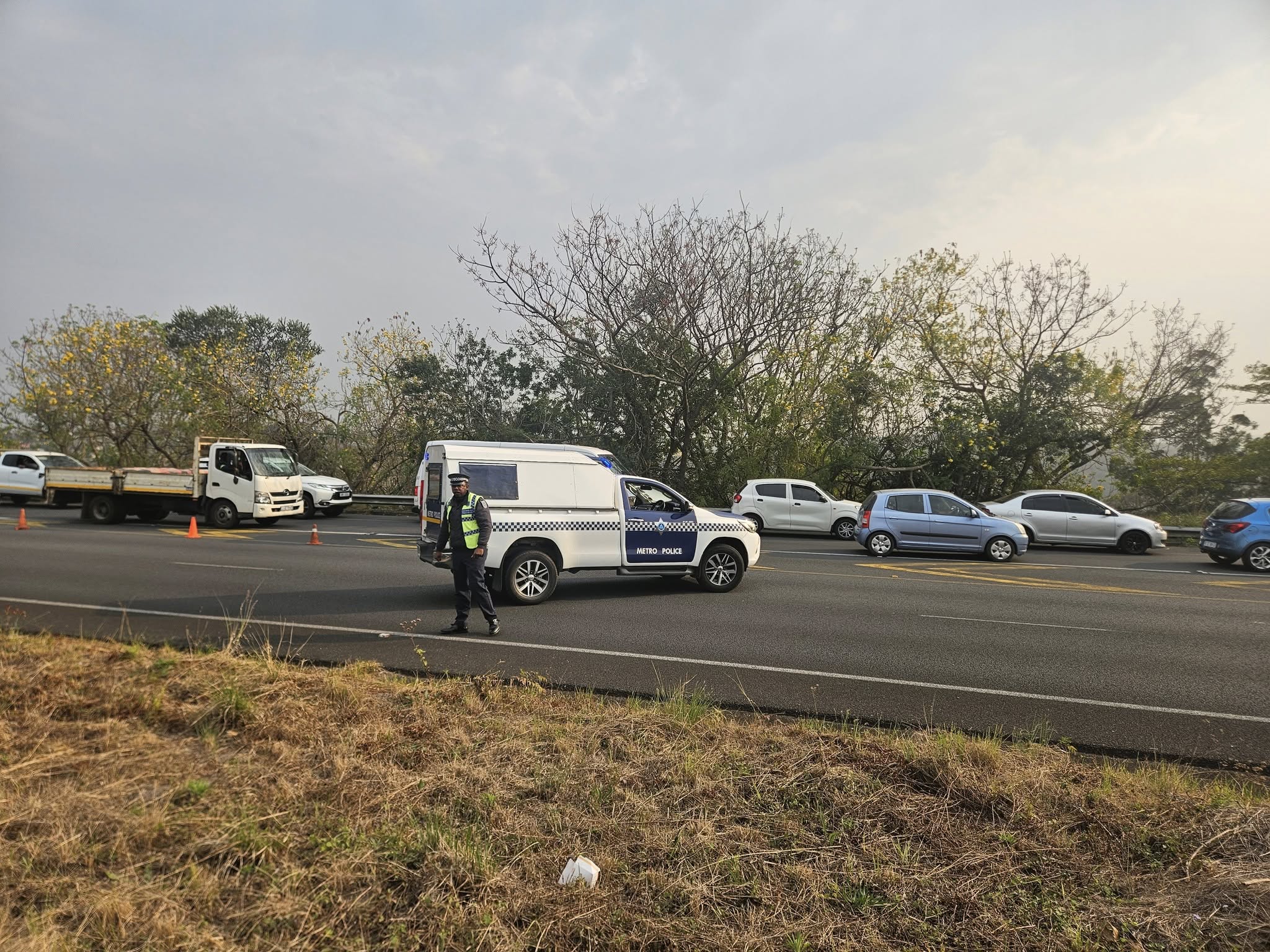 Dropped load causing a road closure of the M19 eastbound at Dunkeld Road