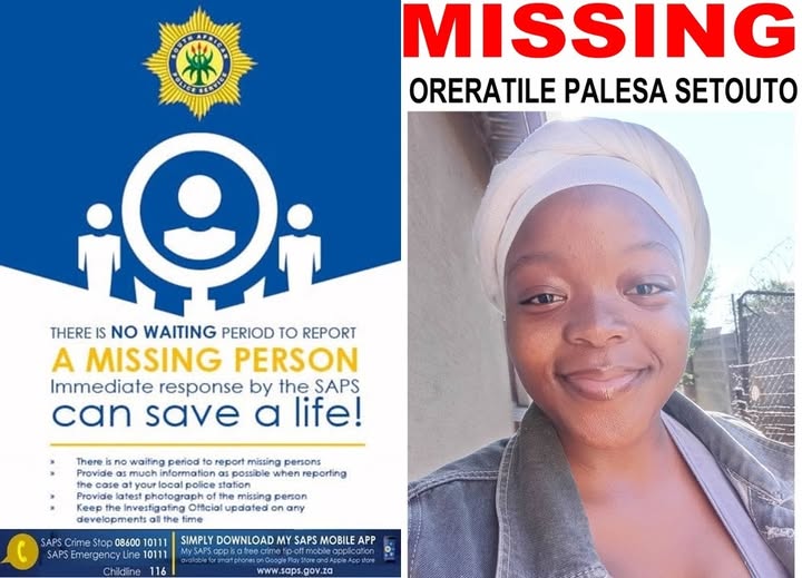 Police seek assistance in locating a missing teenager Oreratile Palesa Setouto