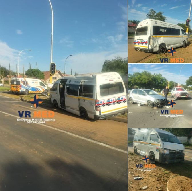 Collision at the intersection of Paul Kruger and DF Malherbe, involving one Polo and one taxi, Bloemfontein