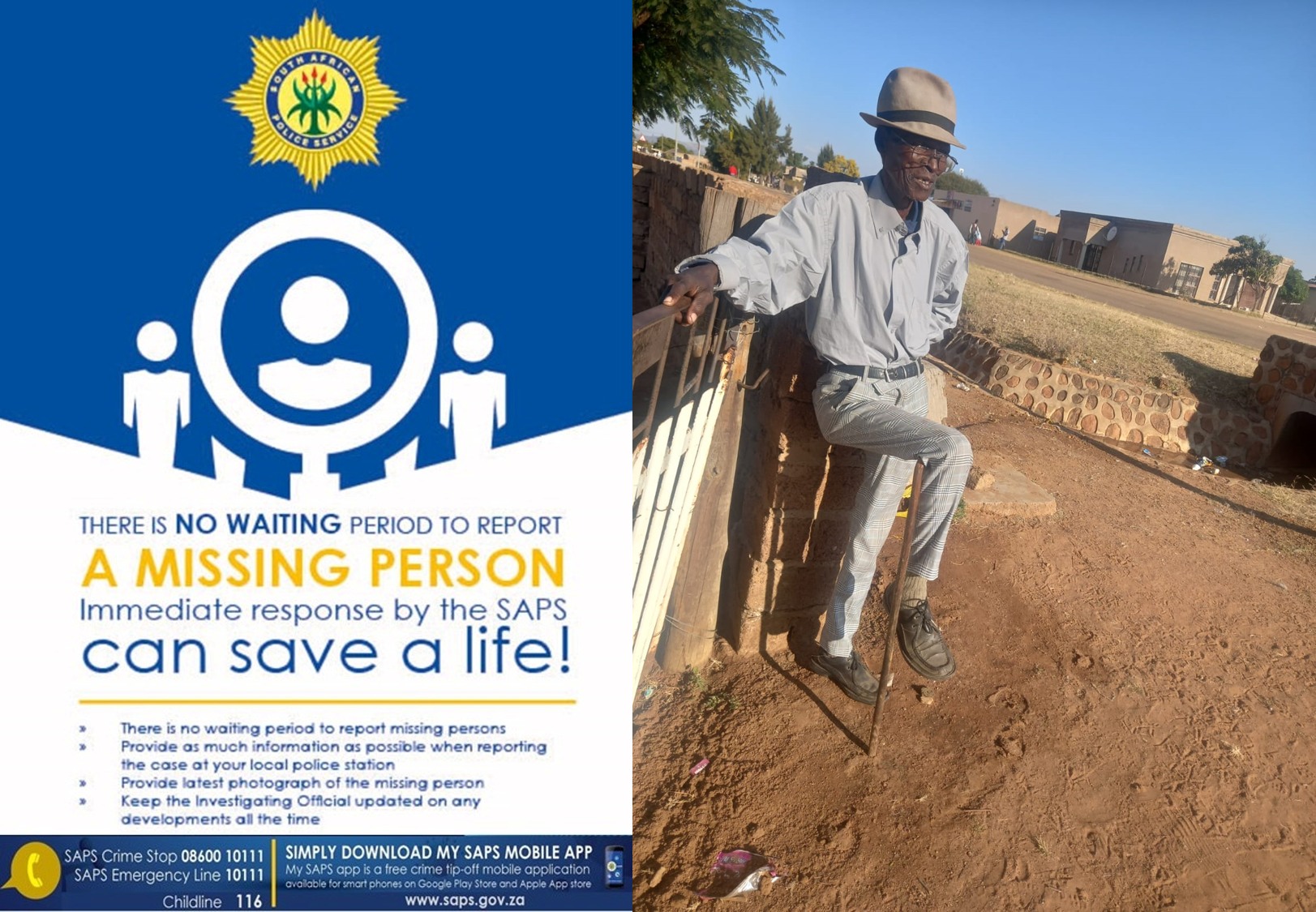The SAPS in Vaalbank, Mpumalanga, is seeking the public's assistance in locating a #missing elderly man, by the name of Josia Zomhlola Mgid