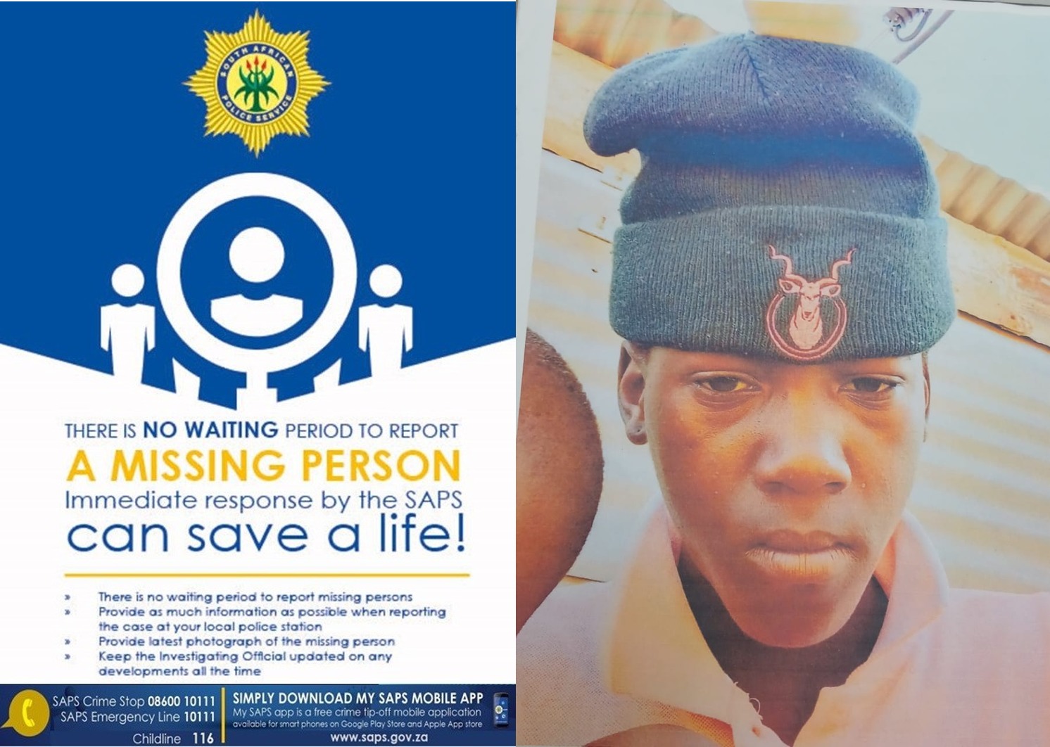 Search for a missing 15-year-old boy, Tshepiso Tapana