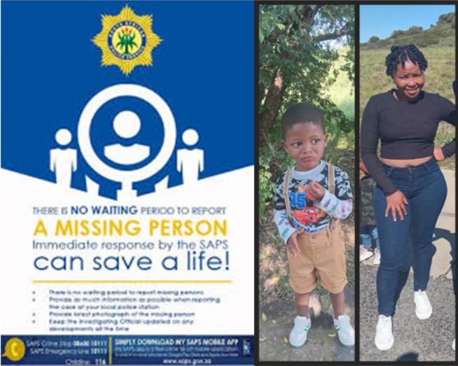 The Police in Parkweg are urgently appealing to the community for assistance in locating 18-year-old Palesa Khutlele and 2-year-old Keano Koleiler, who went missing