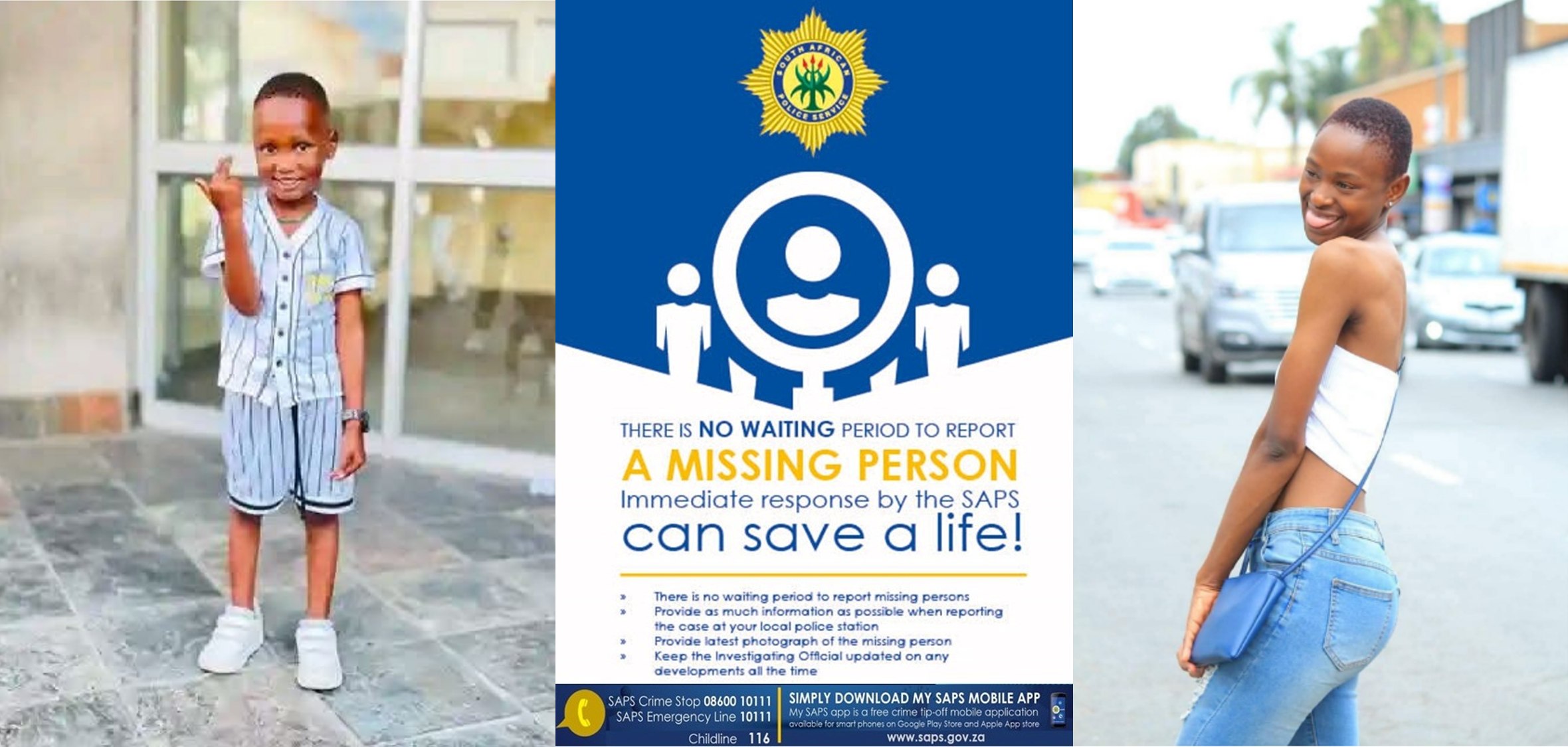 SAPS Phaudi in the Free State Province searching for Linda Rathididi (23), her minor child Noko, and her younger brother Goddon Mahlatse