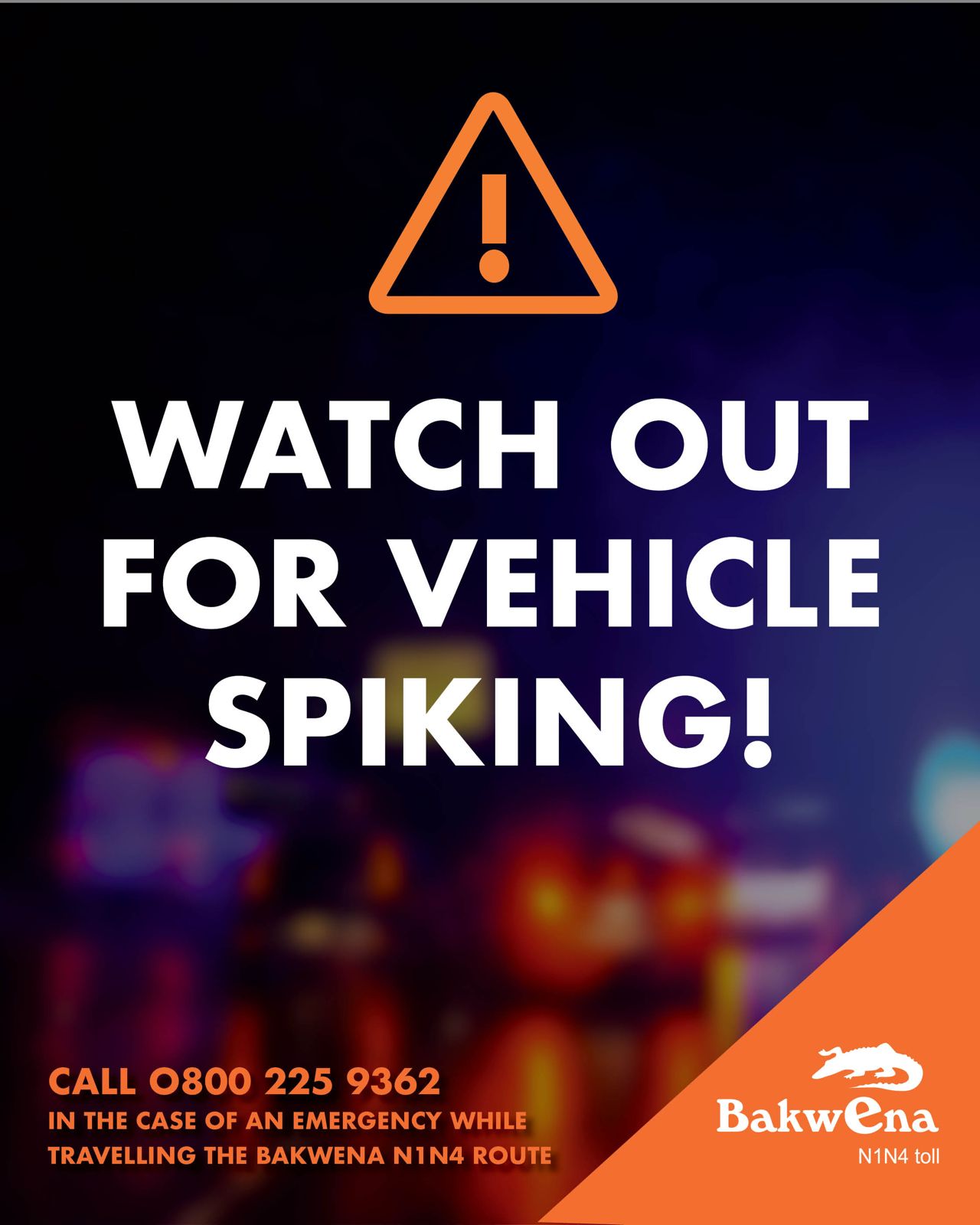 Exercise caution when driving at night due to an increase in vehicle spiking incidents on South African roads