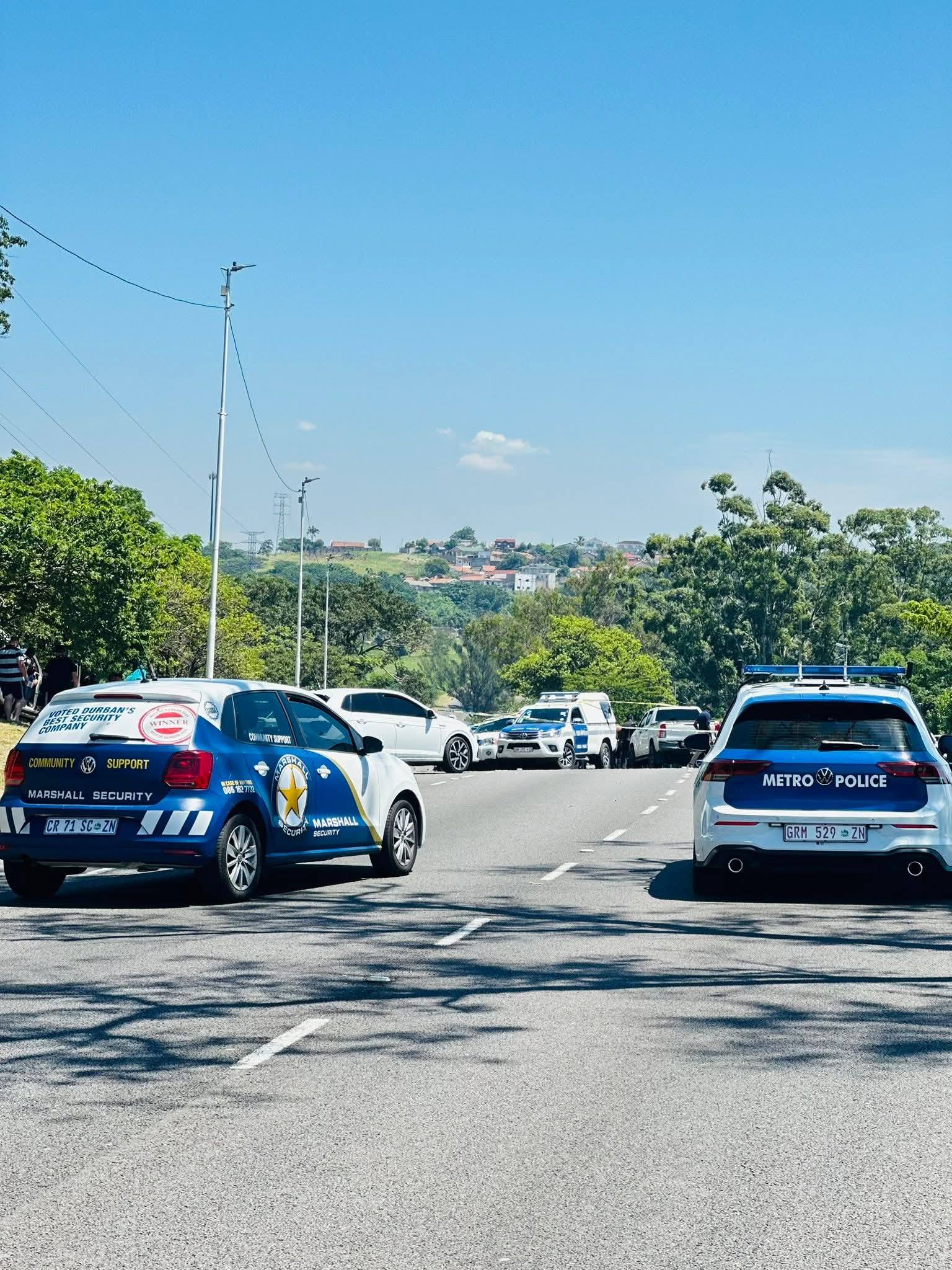 Road closure after suspects crashed into multiple vehicles during a police chase